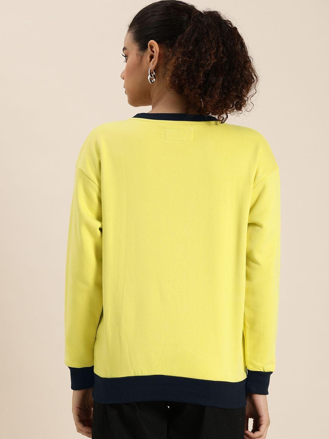 Dillinger Women's Yellow Typographic Oversized Sweatshirt
