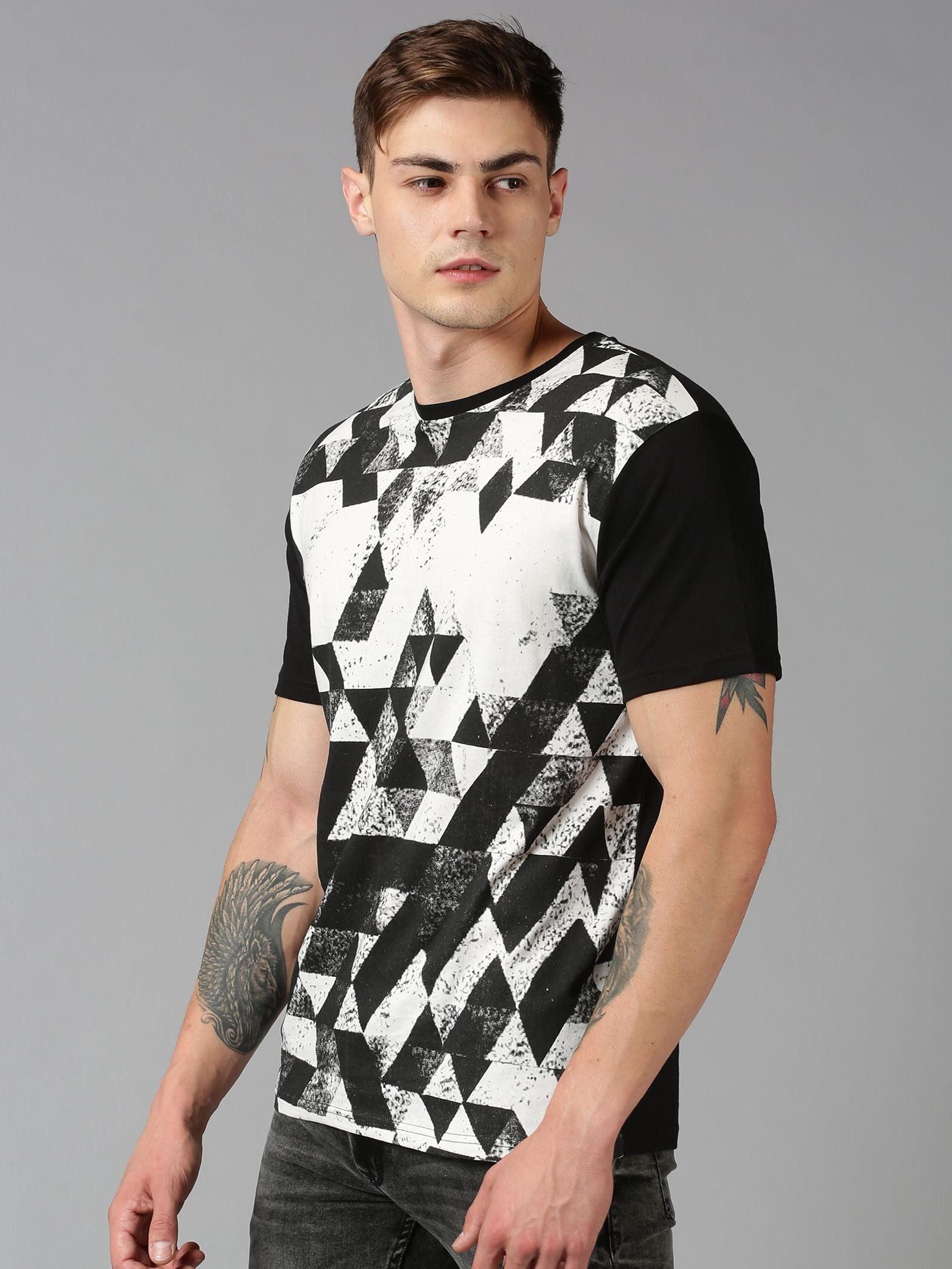 UrGear Cotton Geometric Print Half Sleeves Round Neck Mens T-Shirt