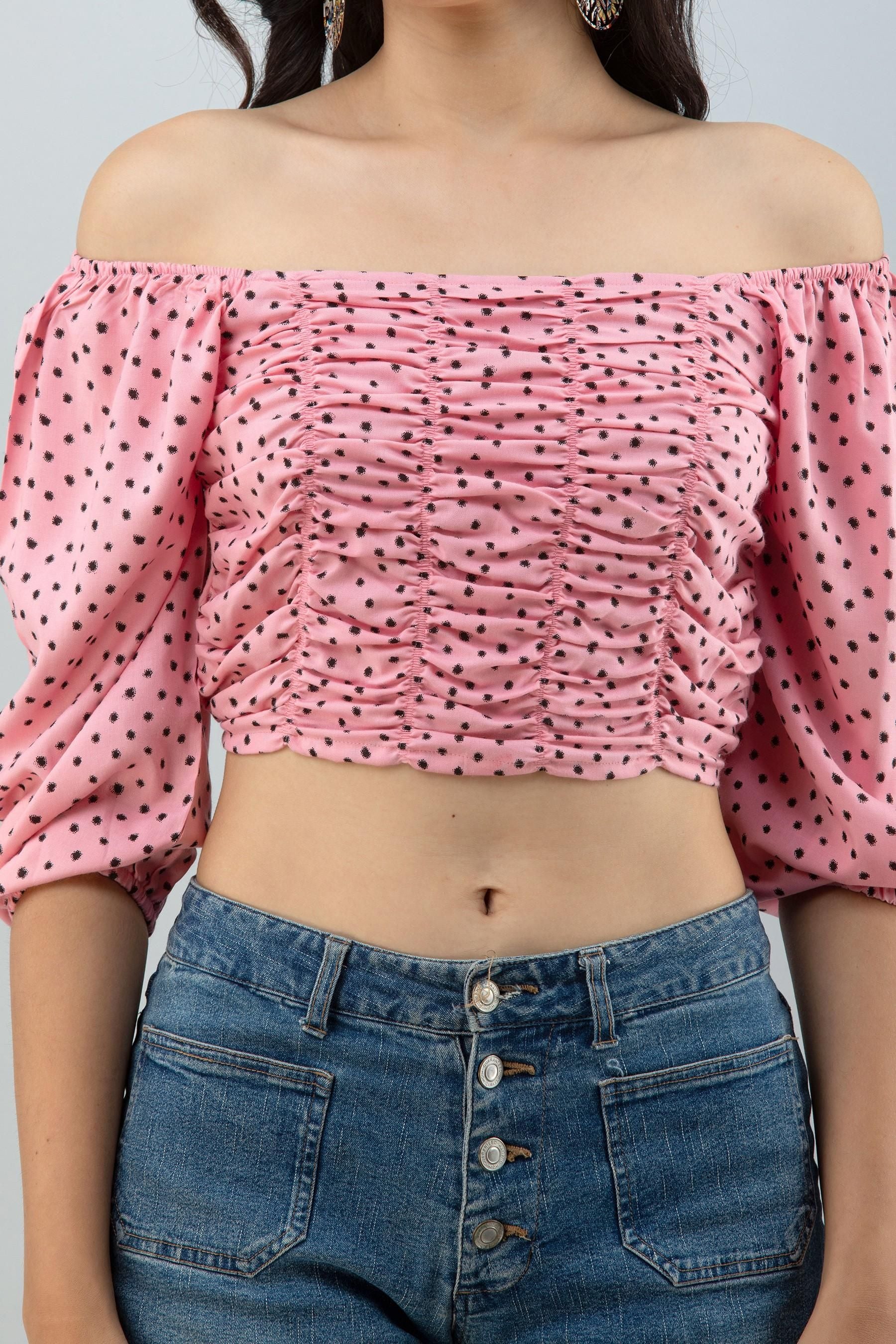 FLAMBOYANT Casual Puff Sleeves Printed Women Pink Top