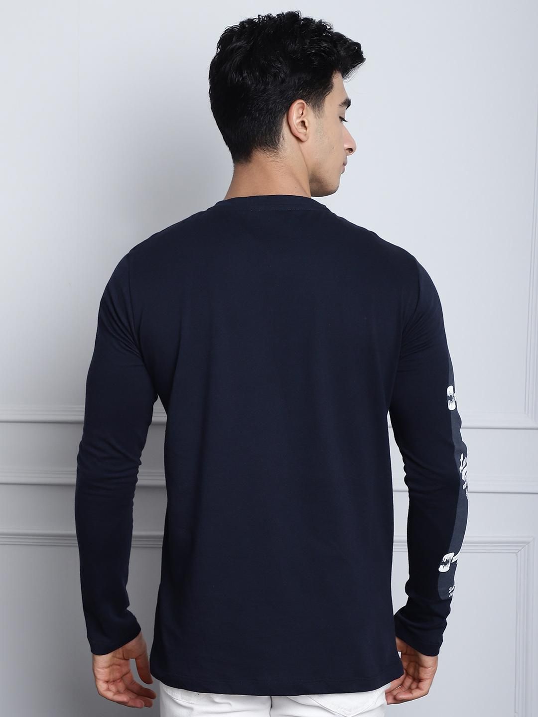 Door 74 Mens Printed Navy Blue Color Regular Fit Long Sleeves Tshirt