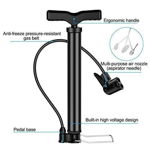 High Presure Cycle Pump, Portable 120 PSI Aluminum Alloy Bicycle Floor Air Pump Suitable Presta and Shrader Valve