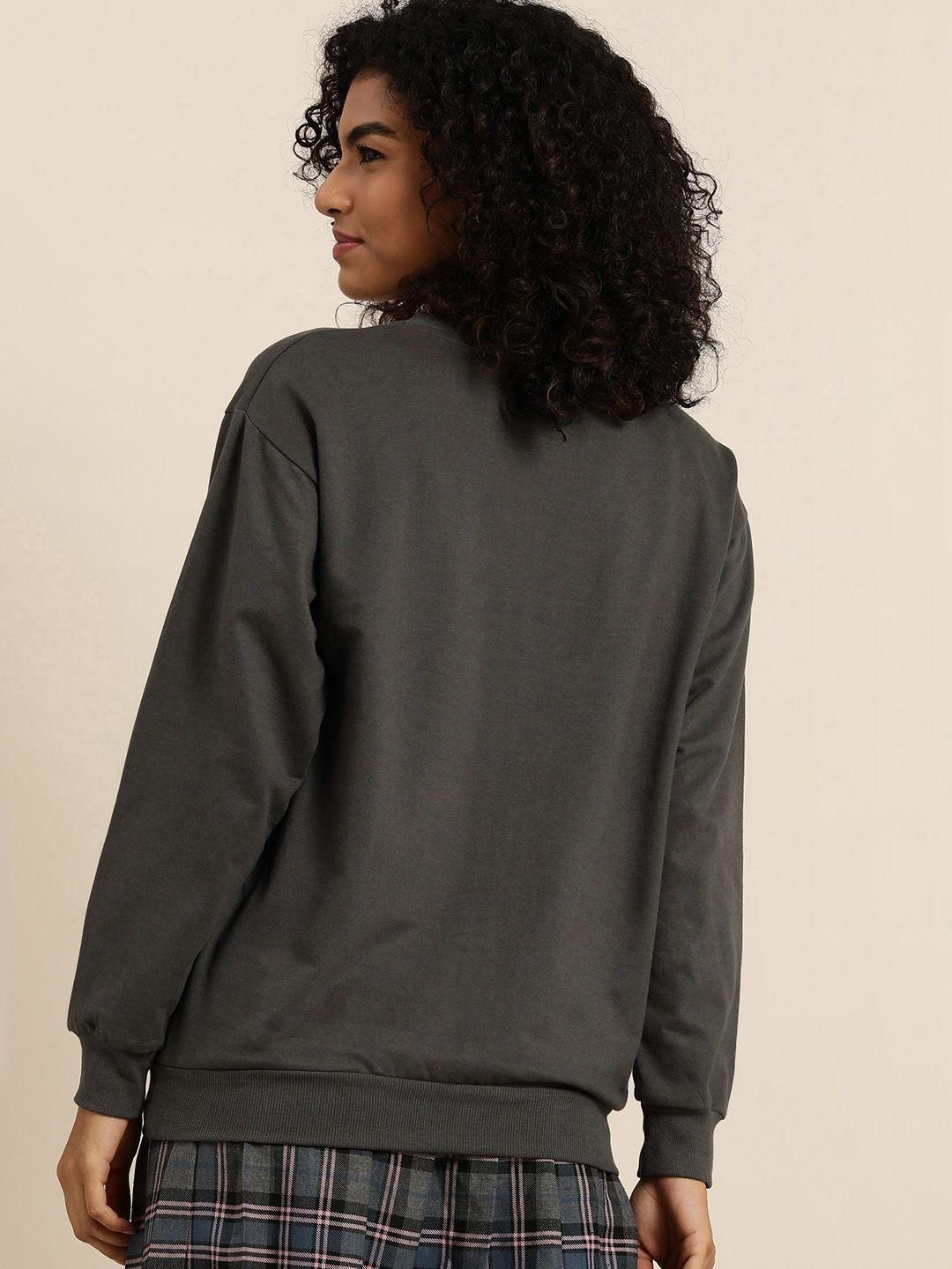 Dillinger Women's Grey Typographic Oversized Sweatshirt