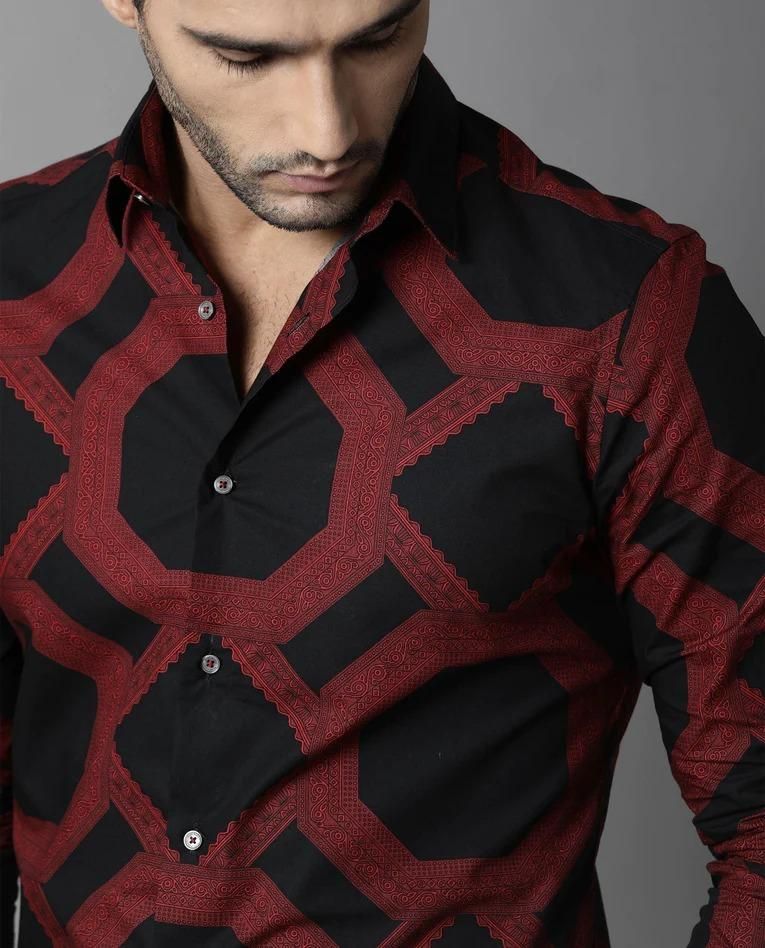 Poly Cotton Printed Full Sleeves Regular Fit Mens Casual Shirt